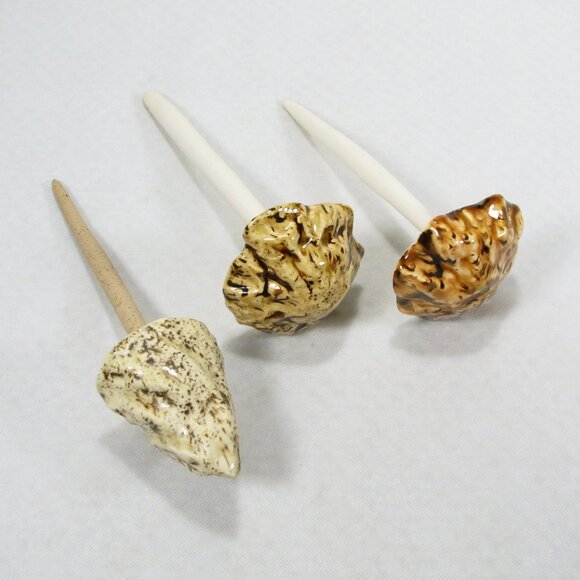 3 Garden Decorations Natural Colors Mushroom Garden Pottery Handmade New Color - Picture 5 of 8